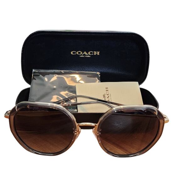 Coach Geometric Sunglasses, Clear Grey & Gold, NIB main image 6